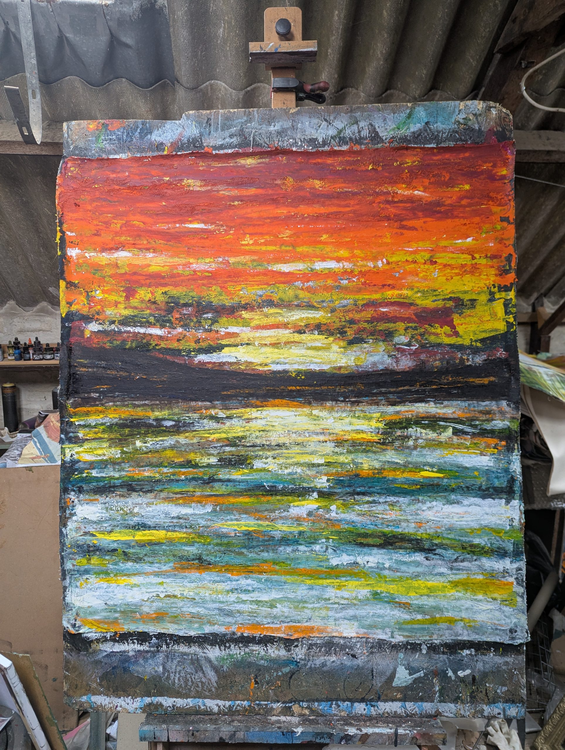 Textured semi-abstract landscape painting by Alex Loveless